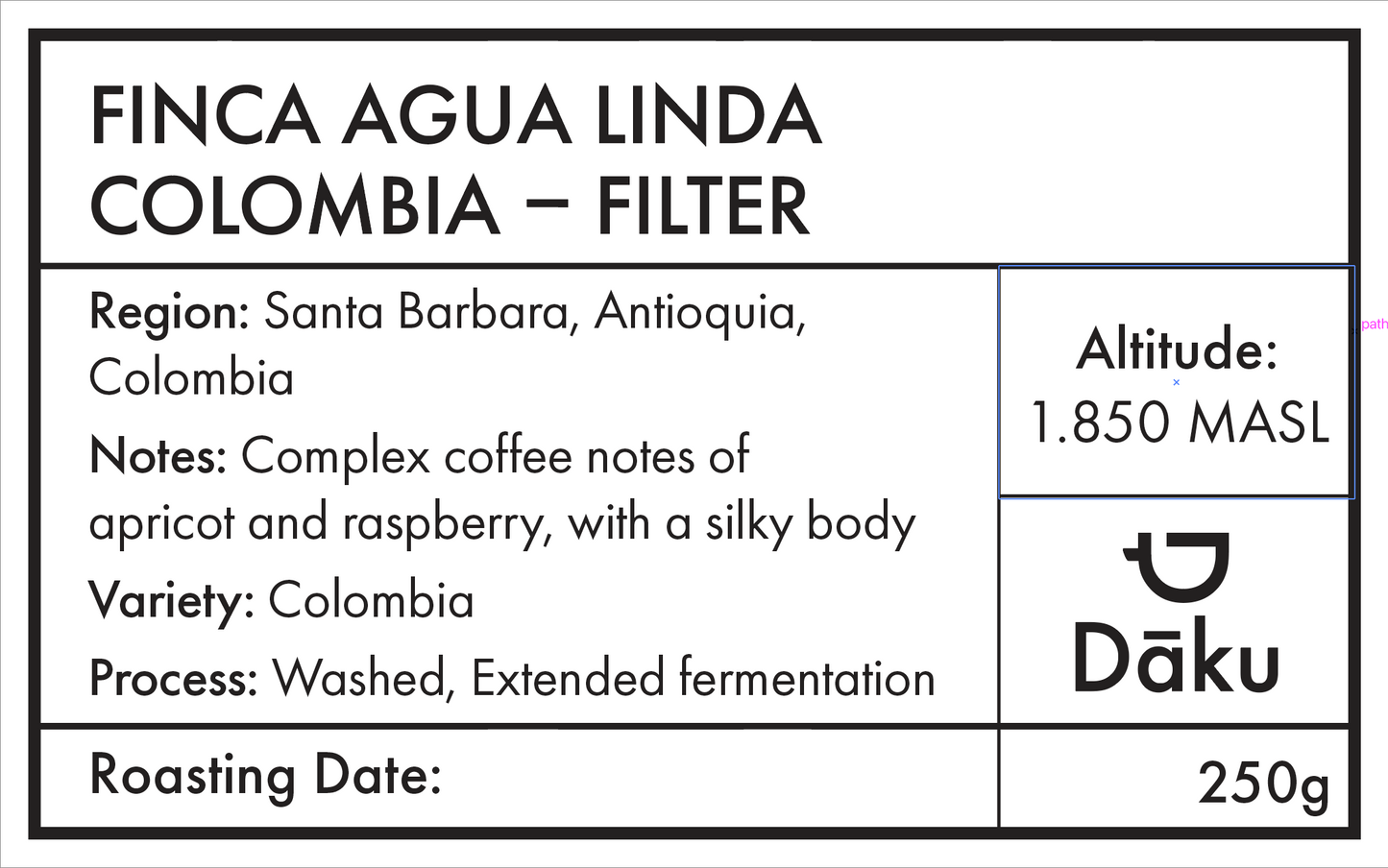 Colombia Agua Linda filter coffee 250g bag — Dāku