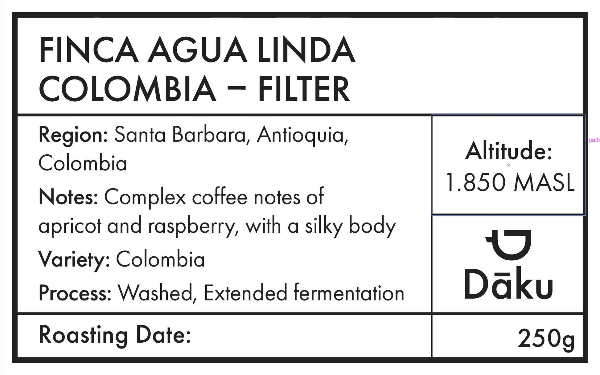 Colombia Agua Linda filter coffee 250g bag — Dāku